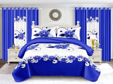 Blue White Floral Duvet Cover & Curtain Set 12 Piece, Queen Size - Coordinated Bedroom Bundle with Fitted Sheet, Pillowcases (Color: Blue White Floral, size: CAL KING)