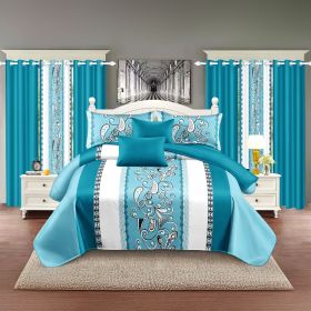 9 Piece in a Bag Thick Touch Bed Cover Curtain Set, Upgraded Luxury Bedspread Set, Bamboo microfiber All Season Bedding-Set For Home, RV Beding (Color: blue/white stamen, size: QUEEN)