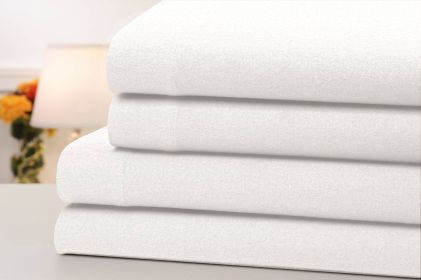 Bibb Home Solid Flannel 4 Piece Sheet Set (Color: White, size: QUEEN)