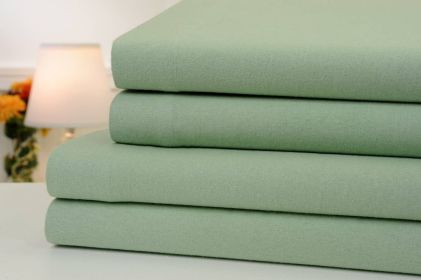 Bibb Home Solid Flannel 4 Piece Sheet Set (Color: Sage, size: QUEEN)